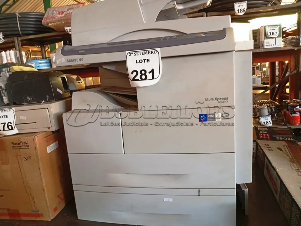 LOTE 281 - 01 IMPRESSORA MULTIFUNCIONAL SAMSUNG 6555NX. (NO ESTADO) ATENÇÃO! FAZER A VISITAÇÃO ANTES DE ARREMATAR, NÃO SABEMOS SE FUNCIONA. LEILÃO NÃO TEM GARANTIA E NEM DEVOLUÇÃO, SUJEITO A POSSÍVEIS AVARIAS VISÍVEIS/OCULTAS E/OU AUSÊNCIA DE COMPONENTES.