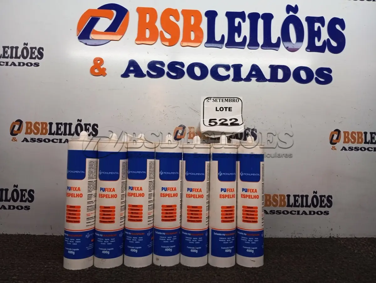 LOTE 522 - 12 CARTUCHOS DE SELANTE PUFIXA DE 400G CADA. (NO ESTADO) ATENÇÃO! FAZER A VISITAÇÃO ANTES DE ARREMATAR, NÃO SABEMOS SE FUNCIONA. LEILÃO NÃO TEM GARANTIA E NEM DEVOLUÇÃO, SUJEITO A POSSÍVEIS AVARIAS VISÍVEIS/OCULTAS E/OU AUSÊNCIA DE COMPONENTES.