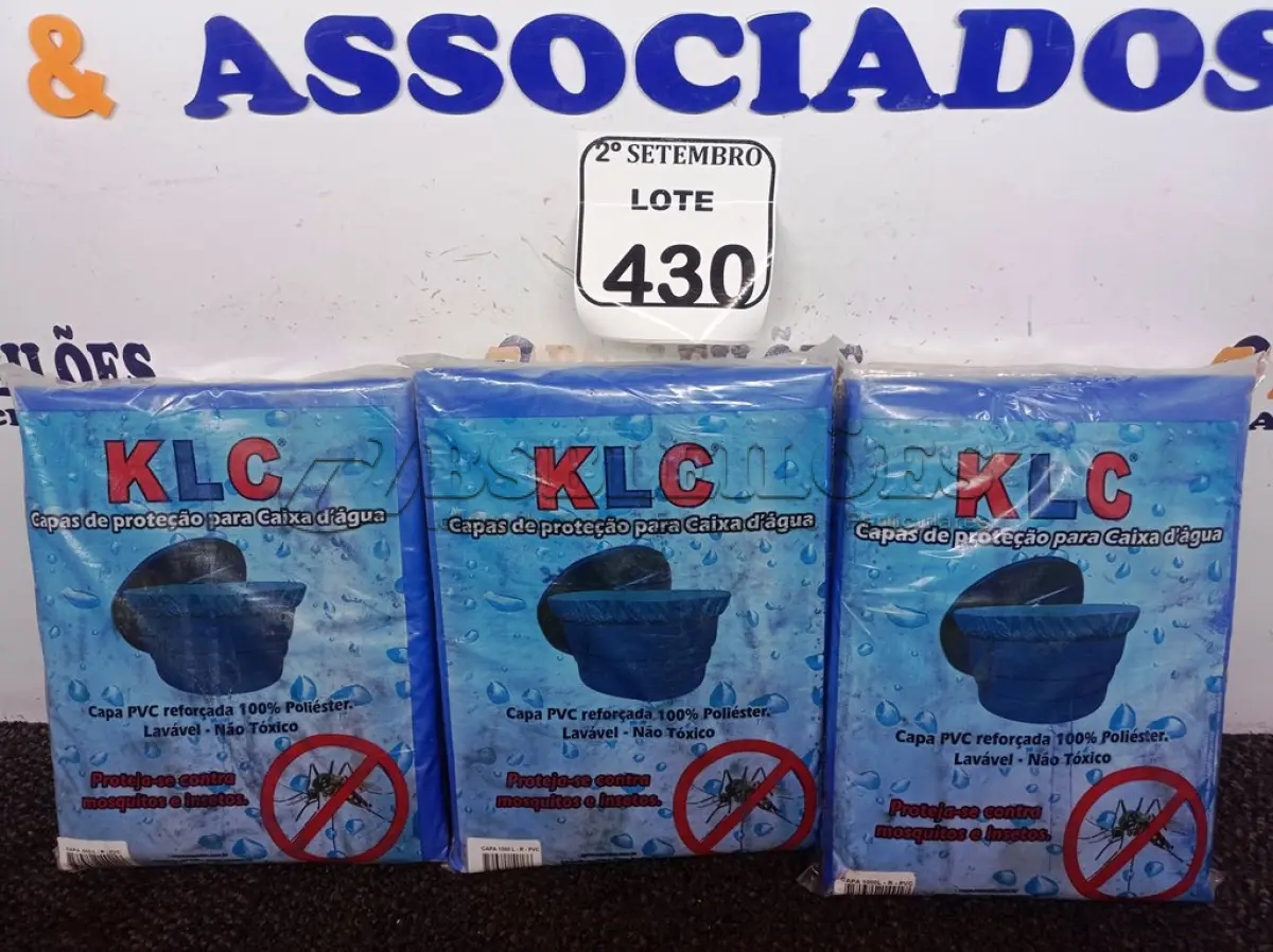 LOTE 430 - 03 CAPAS DE PROTEÇÃO P/ CAIXA D`ÁGUA KLC PVC REFORÇADA 100% POLIESTER. (NO ESTADO) ATENÇÃO! FAZER A VISITAÇÃO ANTES DE ARREMATAR, NÃO SABEMOS SE FUNCIONA. LEILÃO NÃO TEM GARANTIA E NEM DEVOLUÇÃO, SUJEITO A POSSÍVEIS AVARIAS VISÍVEIS/OCULTAS E/OU AUSÊNCIA DE COMPONENTES.