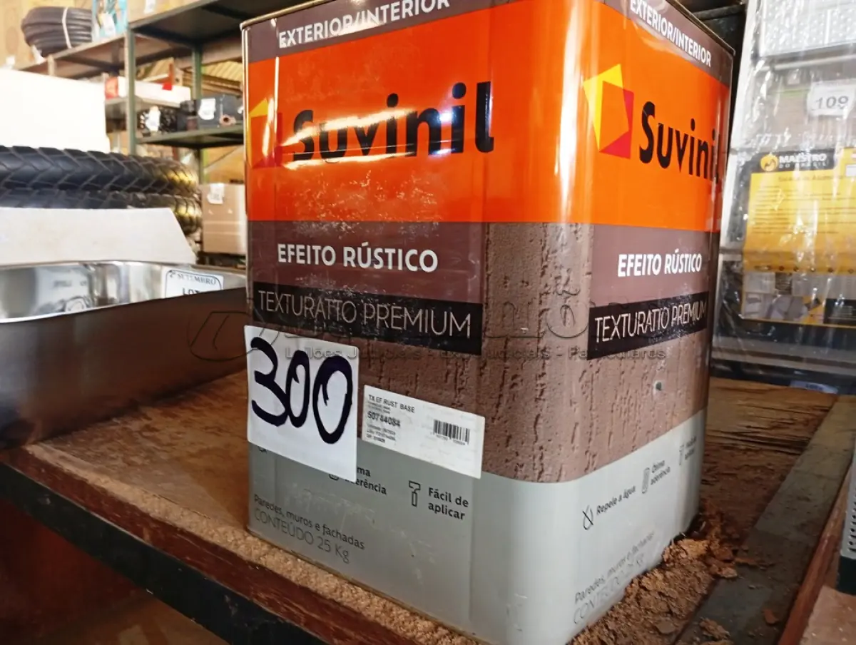 LOTE 300 - 01 LATA DE TINTA SUVINIL EFEITO RUSTICO TEXTURIZADO PRETO 25KG. (NO ESTADO) ATENÇÃO! FAZER A VISITAÇÃO ANTES DE ARREMATAR, NÃO SABEMOS SE FUNCIONA. LEILÃO NÃO TEM GARANTIA E NEM DEVOLUÇÃO, SUJEITO A POSSÍVEIS AVARIAS VISÍVEIS/OCULTAS E/OU AUSÊNCIA DE COMPONENTES.