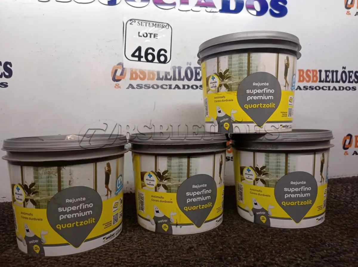 LOTE 466 - 04 BALDINHOS DE REJUNTE SUPERFINO PREMIUM QUARTZOLIT COM 2KG CADA. (NO ESTADO) ATENÇÃO! FAZER A VISITAÇÃO ANTES DE ARREMATAR, NÃO SABEMOS SE FUNCIONA. LEILÃO NÃO TEM GARANTIA E NEM DEVOLUÇÃO, SUJEITO A POSSÍVEIS AVARIAS VISÍVEIS/OCULTAS E/OU AUSÊNCIA DE COMPONENTES.