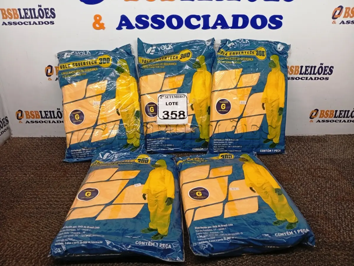 LOTE 358 - 05 MACACÕES MARCA VOLK DE PROTEÇÃO TAMANHO G COR AMARELO. (NO ESTADO) ATENÇÃO! FAZER A VISITAÇÃO ANTES DE ARREMATAR, NÃO SABEMOS SE FUNCIONA. LEILÃO NÃO TEM GARANTIA E NEM DEVOLUÇÃO, SUJEITO A POSSÍVEIS AVARIAS VISÍVEIS/OCULTAS E/OU AUSÊNCIA DE COMPONENTES.