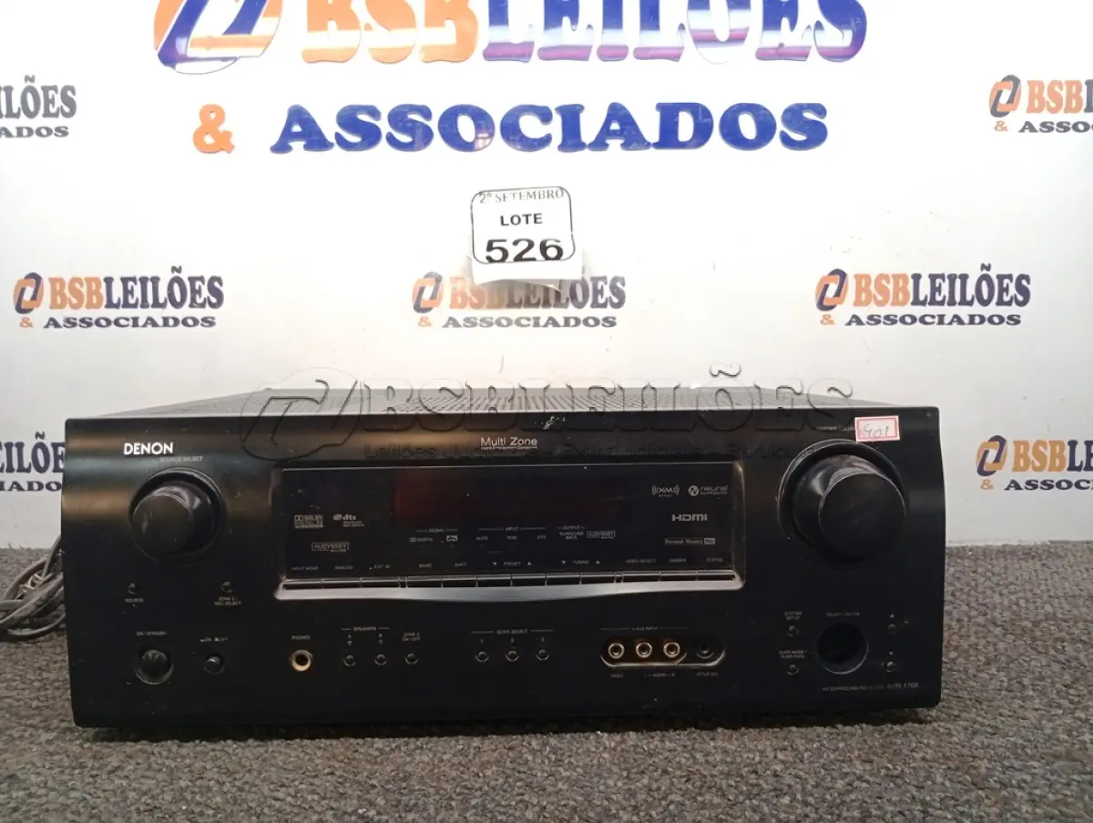 LOTE 526 - 01 RECEIVER DENON AVR-1708. (NO ESTADO) ATENÇÃO! FAZER A VISITAÇÃO ANTES DE ARREMATAR, NÃO SABEMOS SE FUNCIONA. LEILÃO NÃO TEM GARANTIA E NEM DEVOLUÇÃO, SUJEITO A POSSÍVEIS AVARIAS VISÍVEIS/OCULTAS E/OU AUSÊNCIA DE COMPONENTES.