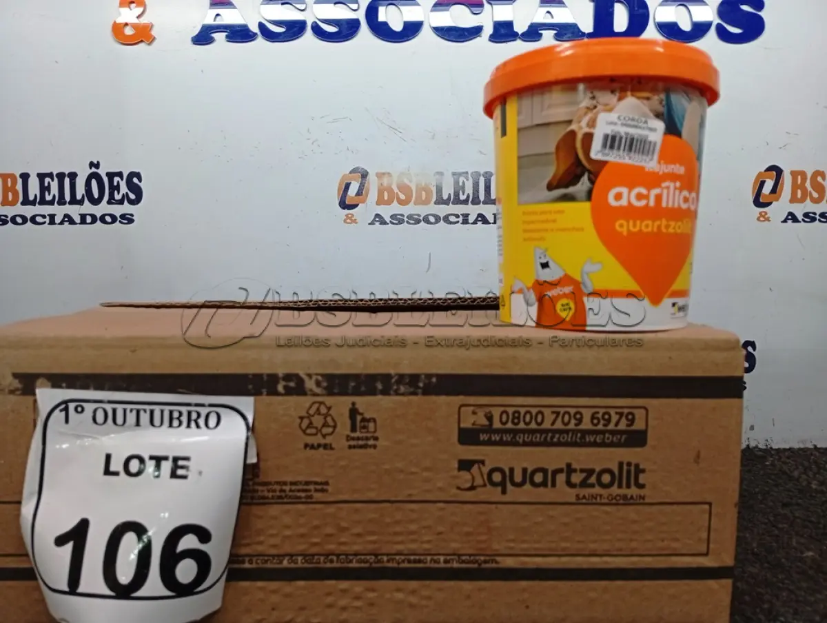 LOTE 106 - 06 REJUNTES ACRÍLICO NA COR CORDA DE 01KG CADA. (NO ESTADO) ATENÇÃO! FAZER A VISITAÇÃO ANTES DE ARREMATAR, NÃO SABEMOS SE FUNCIONA. LEILÃO NÃO TEM GARANTIA E NEM DEVOLUÇÃO, SUJEITO A POSSÍVEIS AVARIAS VISÍVEIS/OCULTAS E/OU AUSÊNCIA DE COMPONENTES.