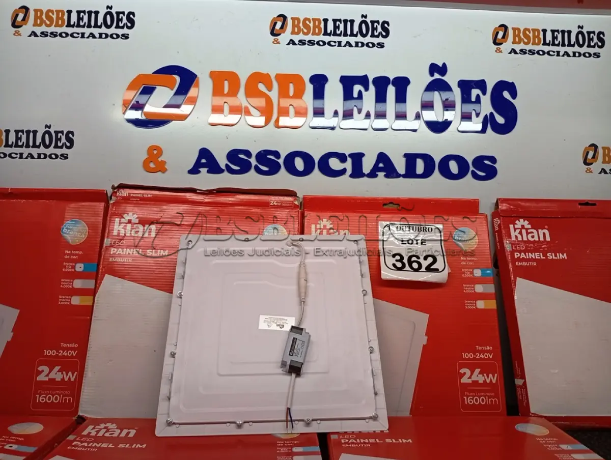 LOTE 362 - 09 LUMINÁRIAS DE LED PAINEL SLIM KIAN 18W 100-240V.  (NO ESTADO) ATENÇÃO! FAZER A VISITAÇÃO ANTES DE ARREMATAR, NÃO SABEMOS SE FUNCIONA. LEILÃO NÃO TEM GARANTIA E NEM DEVOLUÇÃO, SUJEITO A POSSÍVEIS AVARIAS VISÍVEIS/OCULTAS E/OU AUSÊNCIA DE COMPONENTES.