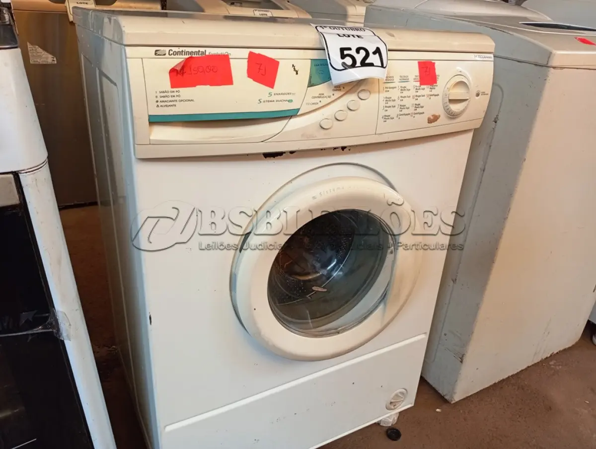 LOTE 521 - 01 MÁQUINA DE LAVAR ROUPAS CONTINENTAL 127V. (NO ESTADO) ATENÇÃO! FAZER A VISITAÇÃO ANTES DE ARREMATAR, NÃO SABEMOS SE FUNCIONA. LEILÃO NÃO TEM GARANTIA E NEM DEVOLUÇÃO, SUJEITO A POSSÍVEIS AVARIAS VISÍVEIS/OCULTAS E/OU AUSÊNCIA DE COMPONENTES.