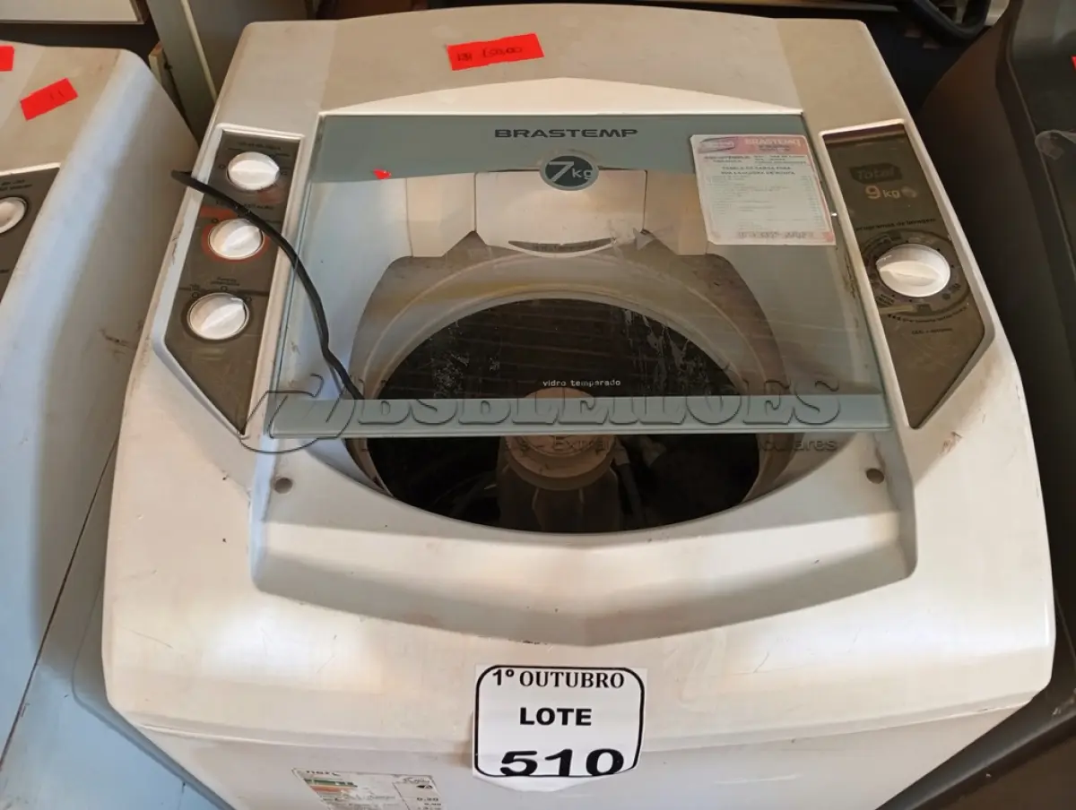 LOTE 510 - 01 MÁQUINA DE LAVAR ROUPAS BRASTEMP. (NO ESTADO) ATENÇÃO! FAZER A VISITAÇÃO ANTES DE ARREMATAR, NÃO SABEMOS SE FUNCIONA. LEILÃO NÃO TEM GARANTIA E NEM DEVOLUÇÃO, SUJEITO A POSSÍVEIS AVARIAS VISÍVEIS/OCULTAS E/OU AUSÊNCIA DE COMPONENTES.