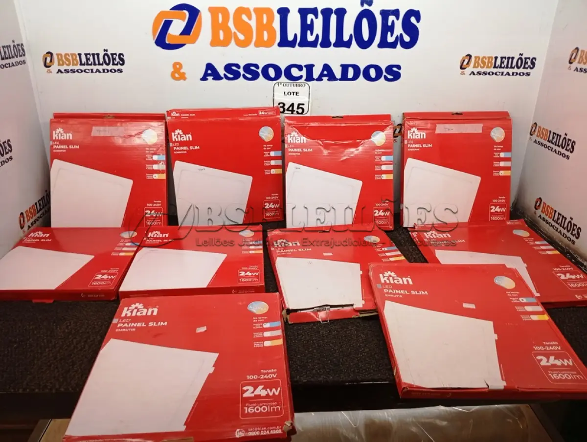 LOTE 345 - 10 LUMINÁRIAS DE LED PAINEL SLIM KIAN 18W 100-240V.  (NO ESTADO) ATENÇÃO! FAZER A VISITAÇÃO ANTES DE ARREMATAR, NÃO SABEMOS SE FUNCIONA. LEILÃO NÃO TEM GARANTIA E NEM DEVOLUÇÃO, SUJEITO A POSSÍVEIS AVARIAS VISÍVEIS/OCULTAS E/OU AUSÊNCIA DE COMPONENTES.