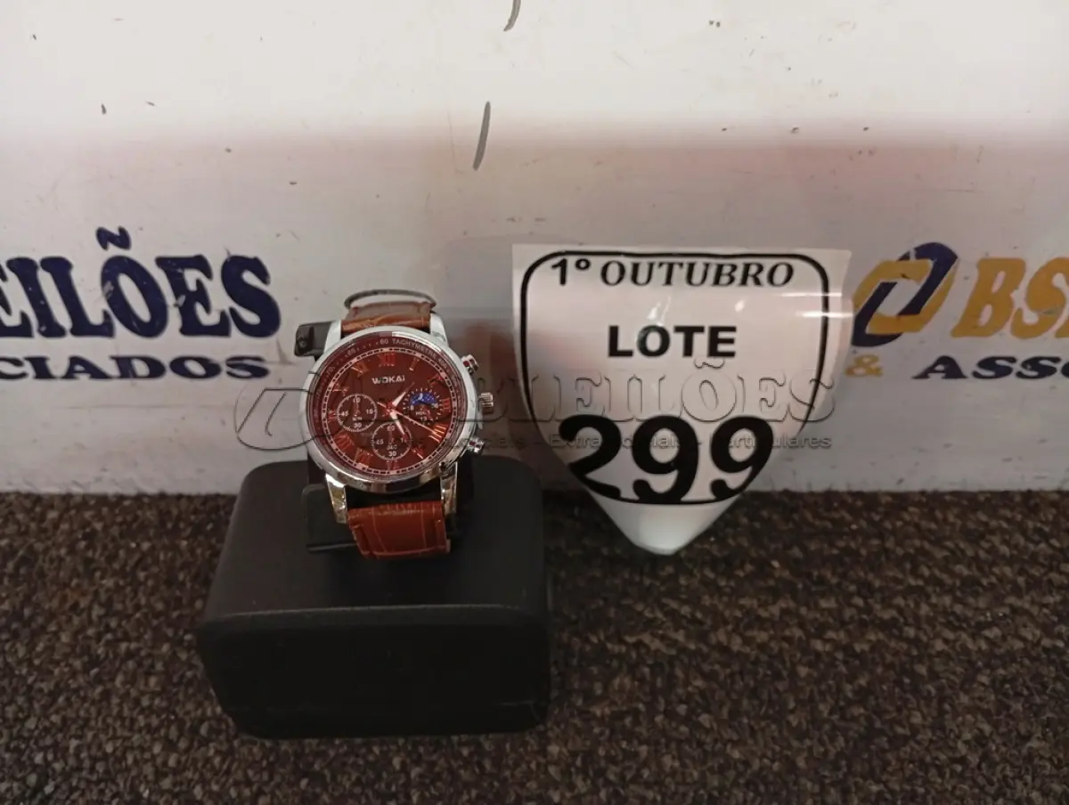LOTE 299 - 01 RELÓGIO DE PULSO WOKAI. (NO ESTADO) ATENÇÃO! FAZER A VISITAÇÃO ANTES DE ARREMATAR, NÃO SABEMOS SE FUNCIONA. LEILÃO NÃO TEM GARANTIA E NEM DEVOLUÇÃO, SUJEITO A POSSÍVEIS AVARIAS VISÍVEIS/OCULTAS E/OU AUSÊNCIA DE COMPONENTES.
