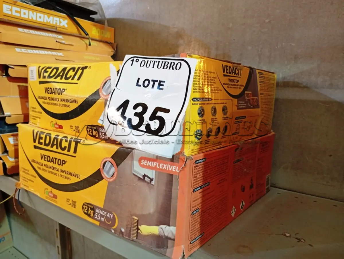 LOTE 435 - 02 CAIXAS DE VEDACIT ARGAMASSA POLIMÉRICA IMPERMEÁVEL 12KG CADA. (NO ESTADO) ATENÇÃO! FAZER A VISITAÇÃO ANTES DE ARREMATAR, NÃO SABEMOS SE FUNCIONA. LEILÃO NÃO TEM GARANTIA E NEM DEVOLUÇÃO, SUJEITO A POSSÍVEIS AVARIAS VISÍVEIS/OCULTAS E/OU AUSÊNCIA DE COMPONENTES.