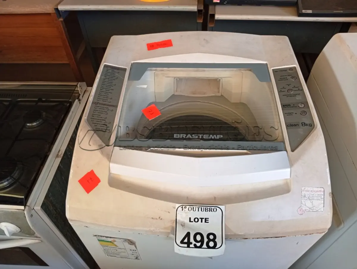 LOTE 498 - 01 MÁQUINA DE LAVAR ROUPAS BRASTEMP. (NO ESTADO) ATENÇÃO! FAZER A VISITAÇÃO ANTES DE ARREMATAR, NÃO SABEMOS SE FUNCIONA. LEILÃO NÃO TEM GARANTIA E NEM DEVOLUÇÃO, SUJEITO A POSSÍVEIS AVARIAS VISÍVEIS/OCULTAS E/OU AUSÊNCIA DE COMPONENTES.