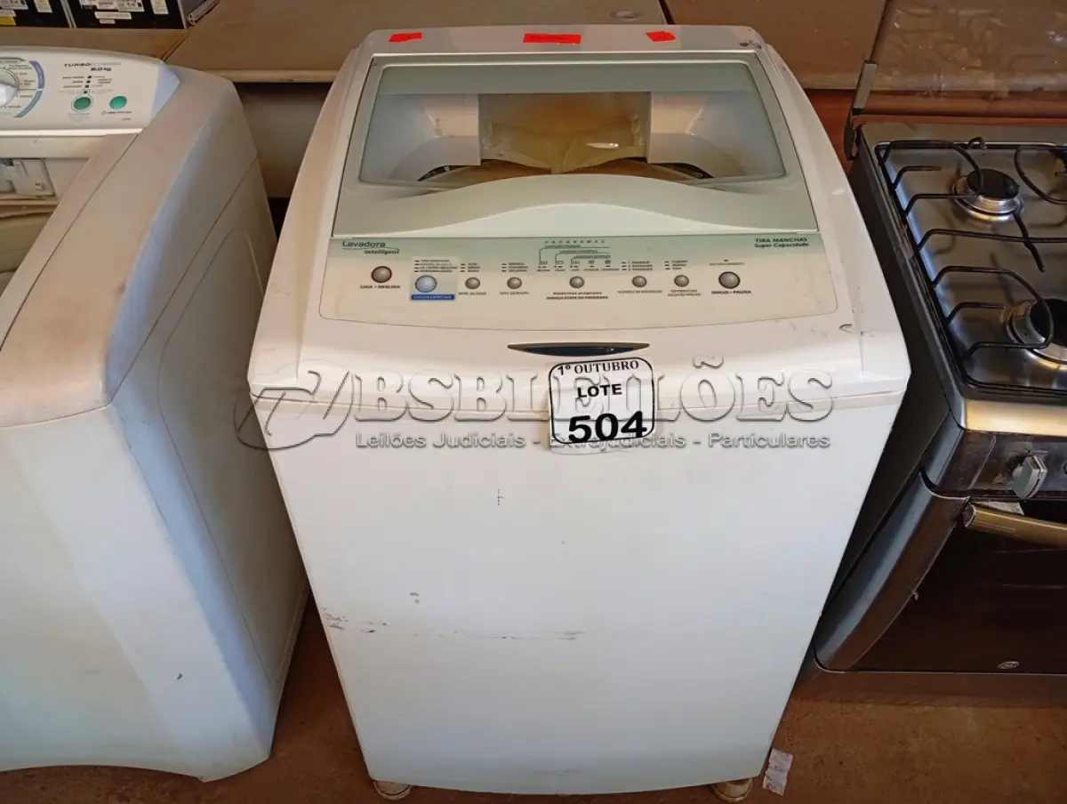 LOTE 504 - 01 MÁQUINA DE LAVAR ROUPAS BRASTEMP. (NO ESTADO) ATENÇÃO! FAZER A VISITAÇÃO ANTES DE ARREMATAR, NÃO SABEMOS SE FUNCIONA. LEILÃO NÃO TEM GARANTIA E NEM DEVOLUÇÃO, SUJEITO A POSSÍVEIS AVARIAS VISÍVEIS/OCULTAS E/OU AUSÊNCIA DE COMPONENTES.