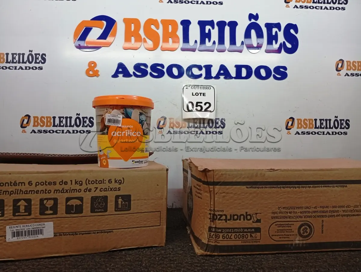 LOTE 052 - 12 REJUNTES ACRÍLICO 1KG CADA. (NO ESTADO) ATENÇÃO! FAZER A VISITAÇÃO ANTES DE ARREMATAR, NÃO SABEMOS SE FUNCIONA. LEILÃO NÃO TEM GARANTIA E NEM DEVOLUÇÃO, SUJEITO A POSSÍVEIS AVARIAS VISÍVEIS/OCULTAS E/OU AUSÊNCIA DE COMPONENTES.