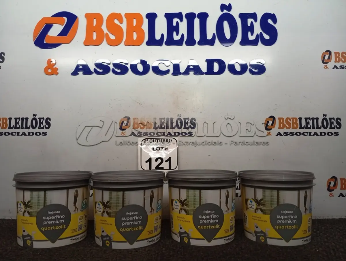 LOTE 121 - 04 POTES DE REJUNTE SUPERFINO PREMIUM QUARTZOLIT DE 2KG CADA. (NO ESTADO) ATENÇÃO! FAZER A VISITAÇÃO ANTES DE ARREMATAR, NÃO SABEMOS SE FUNCIONA. LEILÃO NÃO TEM GARANTIA E NEM DEVOLUÇÃO, SUJEITO A POSSÍVEIS AVARIAS VISÍVEIS/OCULTAS E/OU AUSÊNCIA DE COMPONENTES.