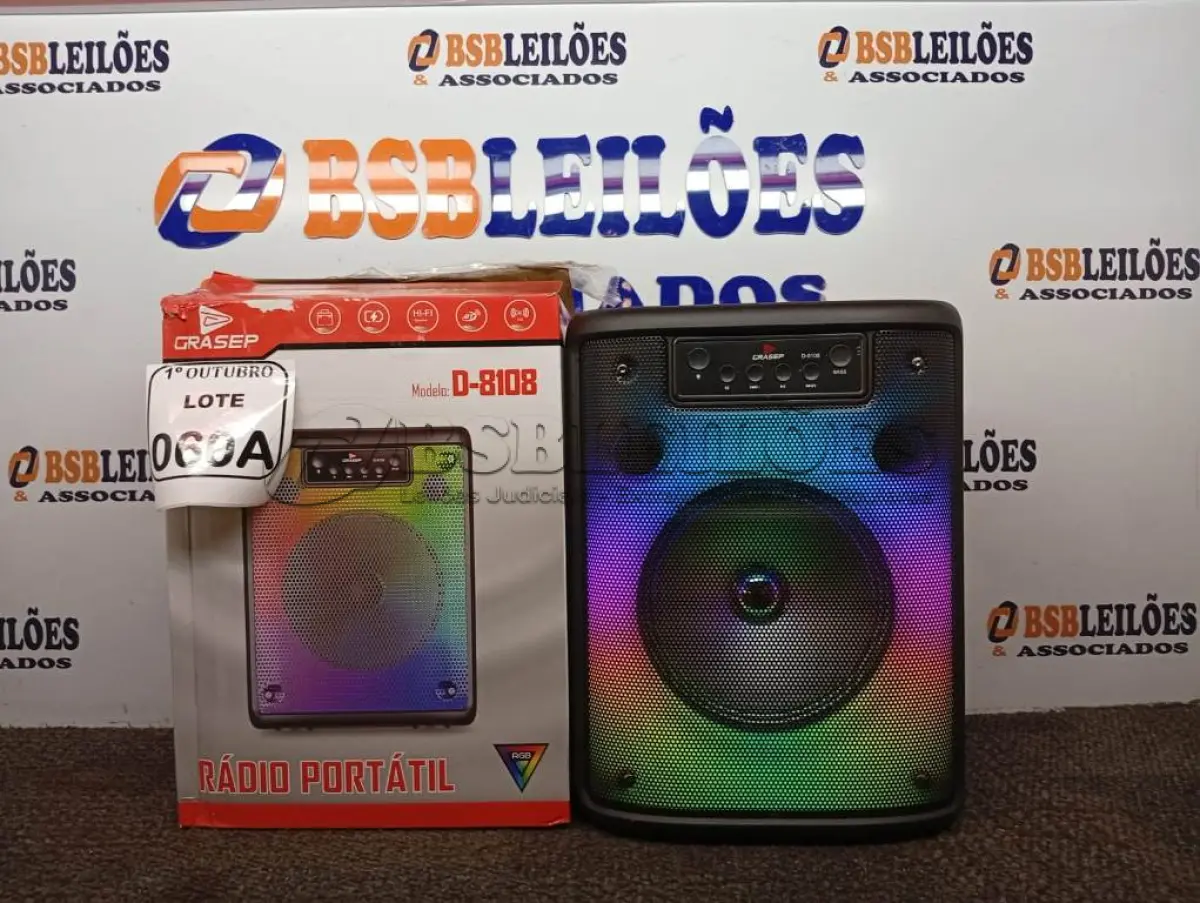 LOTE 060 - 01 SOM BLUETOOTH GRASEP MODELO D-8108(NOVO). (NO ESTADO) ATENÇÃO! FAZER A VISITAÇÃO ANTES DE ARREMATAR, NÃO SABEMOS SE FUNCIONA. LEILÃO NÃO TEM GARANTIA E NEM DEVOLUÇÃO, SUJEITO A POSSÍVEIS AVARIAS VISÍVEIS/OCULTAS E/OU AUSÊNCIA DE COMPONENTES.