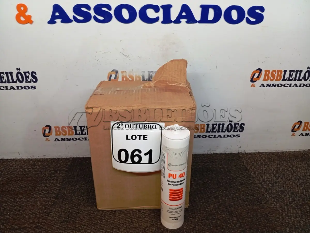 LOTE 061 - 12 SELANTES PU-40 MULTIUSO DE POLIURETANO. (NO ESTADO) ATENÇÃO! FAZER A VISITAÇÃO ANTES DE ARREMATAR, NÃO SABEMOS SE FUNCIONA. LEILÃO NÃO TEM GARANTIA E NEM DEVOLUÇÃO, SUJEITO A POSSÍVEIS AVARIAS VISÍVEIS/OCULTAS E/OU AUSÊNCIA DE COMPONENTES.