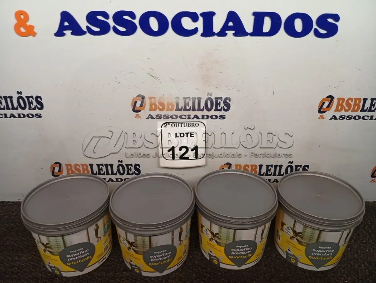 LOTE 121 - 04 POTES DE REJUNTE SUPERFINO PREMIUM QUARTZOLIT DE 2KG CADA. (NO ESTADO) ATENÇÃO! FAZER A VISITAÇÃO ANTES DE ARREMATAR, NÃO SABEMOS SE FUNCIONA. LEILÃO NÃO TEM GARANTIA E NEM DEVOLUÇÃO, SUJEITO A POSSÍVEIS AVARIAS VISÍVEIS/OCULTAS E/OU AUSÊNCIA DE COMPONENTES.
