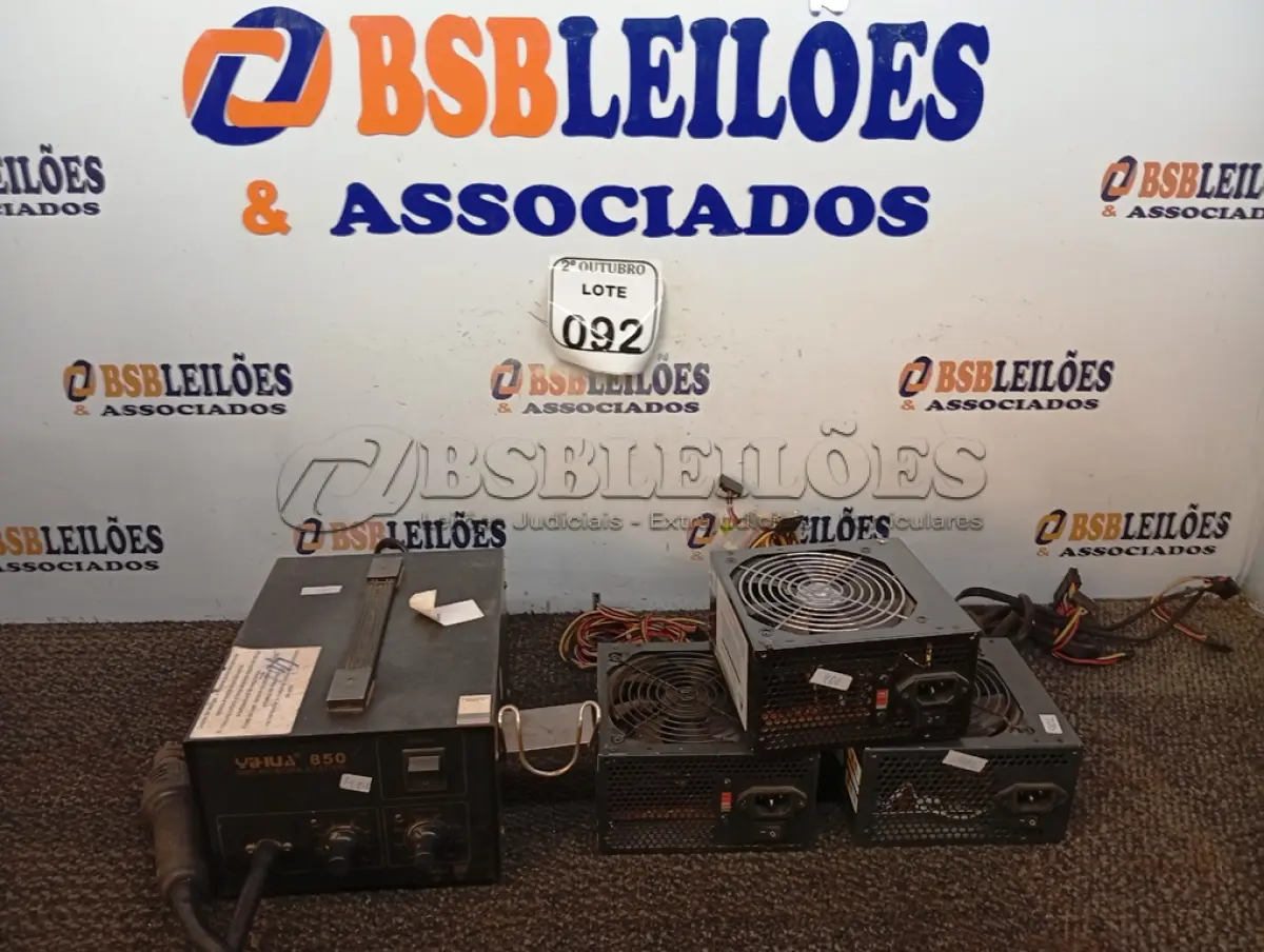 LOTE 092 - 03 FONTES PARA PC E 01 SOPRADOR TÉRMICO. (NO ESTADO) ATENÇÃO! FAZER A VISITAÇÃO ANTES DE ARREMATAR, NÃO SABEMOS SE FUNCIONA. LEILÃO NÃO TEM GARANTIA E NEM DEVOLUÇÃO, SUJEITO A POSSÍVEIS AVARIAS VISÍVEIS/OCULTAS E/OU AUSÊNCIA DE COMPONENTES.