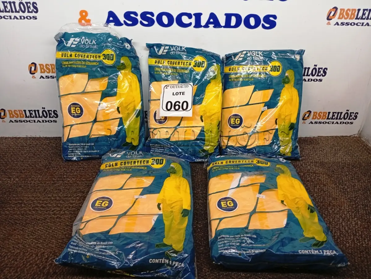 LOTE 060 - 05 MACACÕES DE SEGURANÇAS TAMANHO EXTRA G. (NO ESTADO) ATENÇÃO! FAZER A VISITAÇÃO ANTES DE ARREMATAR, NÃO SABEMOS SE FUNCIONA. LEILÃO NÃO TEM GARANTIA E NEM DEVOLUÇÃO, SUJEITO A POSSÍVEIS AVARIAS VISÍVEIS/OCULTAS E/OU AUSÊNCIA DE COMPONENTES.