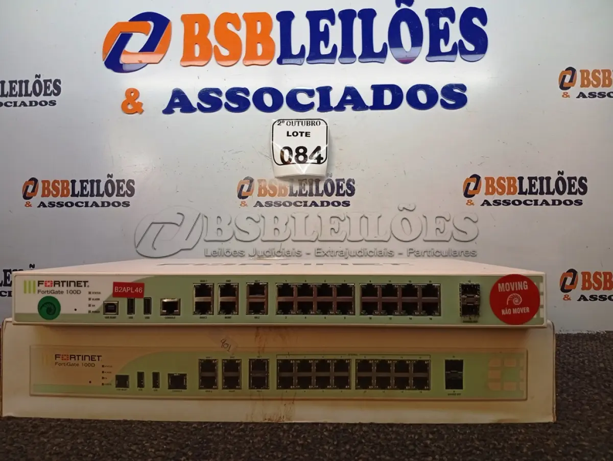 LOTE 084 - 01 SWITCH FORTINET MODELO FORTIGATE 100D. (NO ESTADO) ATENÇÃO! FAZER A VISITAÇÃO ANTES DE ARREMATAR, NÃO SABEMOS SE FUNCIONA. LEILÃO NÃO TEM GARANTIA E NEM DEVOLUÇÃO, SUJEITO A POSSÍVEIS AVARIAS VISÍVEIS/OCULTAS E/OU AUSÊNCIA DE COMPONENTES.