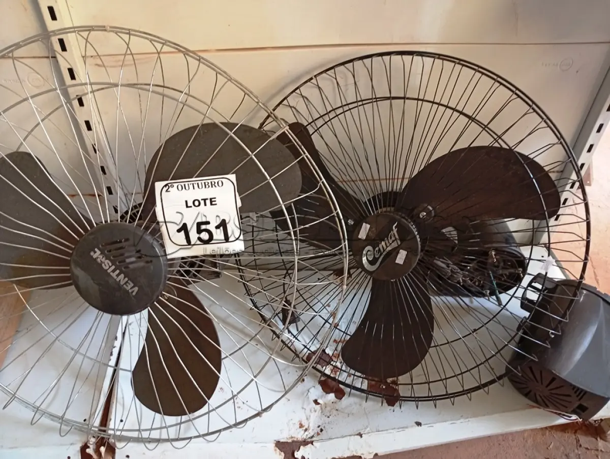 LOTE 151 - 02 VENTILADORES DE PAREDE MARCA VENTISOL E CEMAF E 02 MOTORES DE VENTILADORES AVULSOS. (NO ESTADO) ATENÇÃO! FAZER A VISITAÇÃO ANTES DE ARREMATAR, NÃO SABEMOS SE FUNCIONA. LEILÃO NÃO TEM GARANTIA E NEM DEVOLUÇÃO, SUJEITO A POSSÍVEIS AVARIAS VISÍVEIS/OCULTAS E/OU AUSÊNCIA DE COMPONENTES.