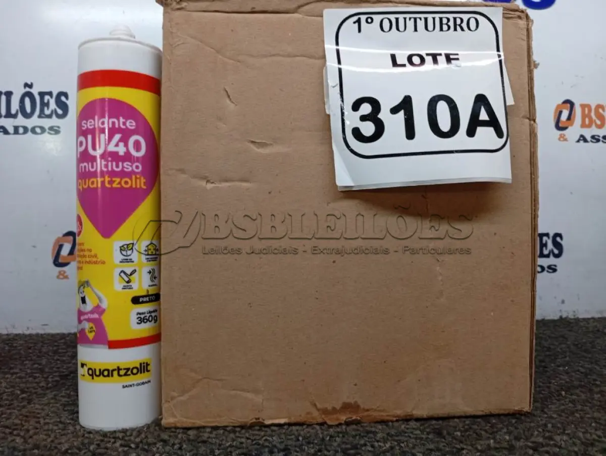LOTE 310 - 12 SELANTE PU40 MULTIUSO QUARTZOLIT  360G CADA. (NO ESTADO) ATENÇÃO! FAZER A VISITAÇÃO ANTES DE ARREMATAR, NÃO SABEMOS SE FUNCIONA. LEILÃO NÃO TEM GARANTIA E NEM DEVOLUÇÃO, SUJEITO A POSSÍVEIS AVARIAS VISÍVEIS/OCULTAS E/OU AUSÊNCIA DE COMPONENTES.