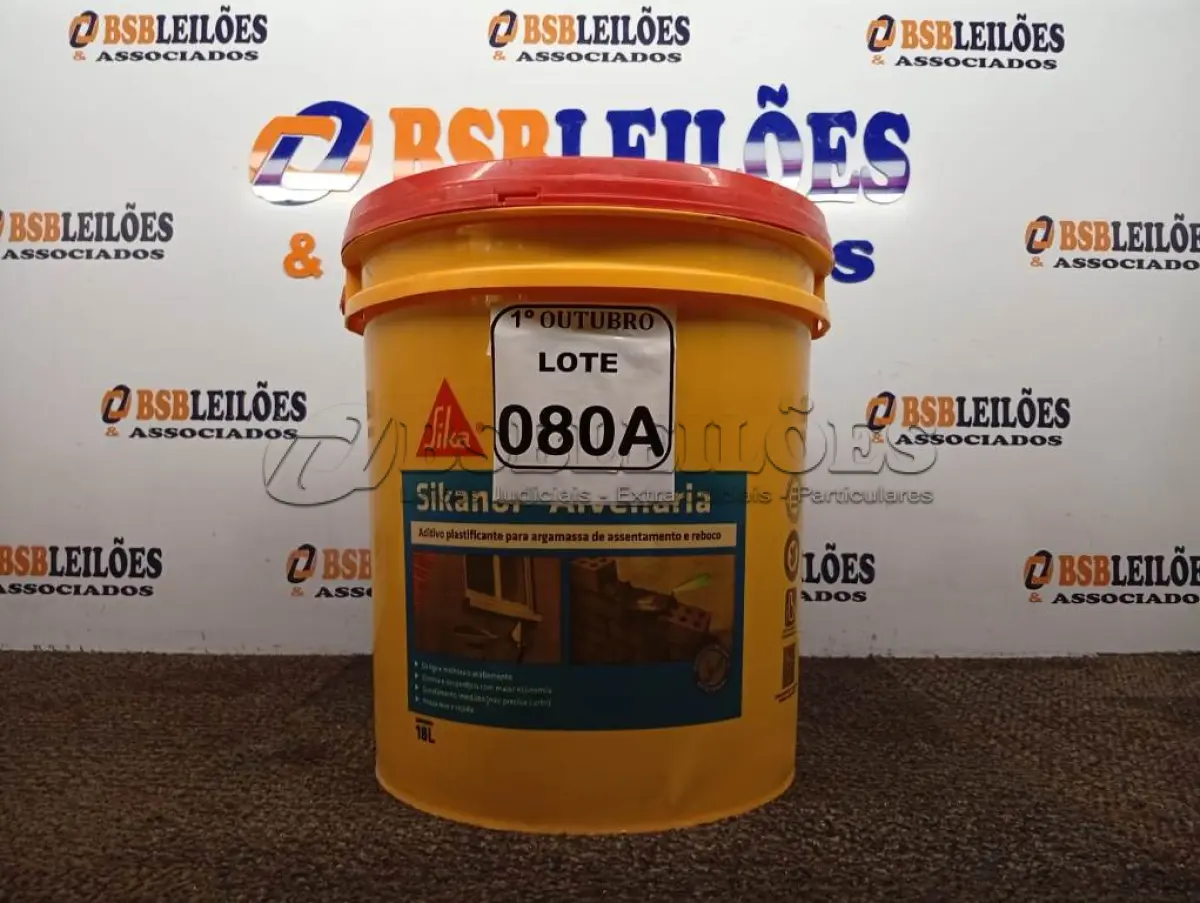 LOTE 080 - 01 BALDE SIKANOL ALVENARIA ADITIVO PLASTIFICANTE PARA ARGAMASSA, ASSENTAMENTOS E REBOCO 18L. (NO ESTADO) ATENÇÃO! FAZER A VISITAÇÃO ANTES DE ARREMATAR, NÃO SABEMOS SE FUNCIONA. LEILÃO NÃO TEM GARANTIA E NEM DEVOLUÇÃO, SUJEITO A POSSÍVEIS AVARIAS VISÍVEIS/OCULTAS E/OU AUSÊNCIA DE COMPONENTES