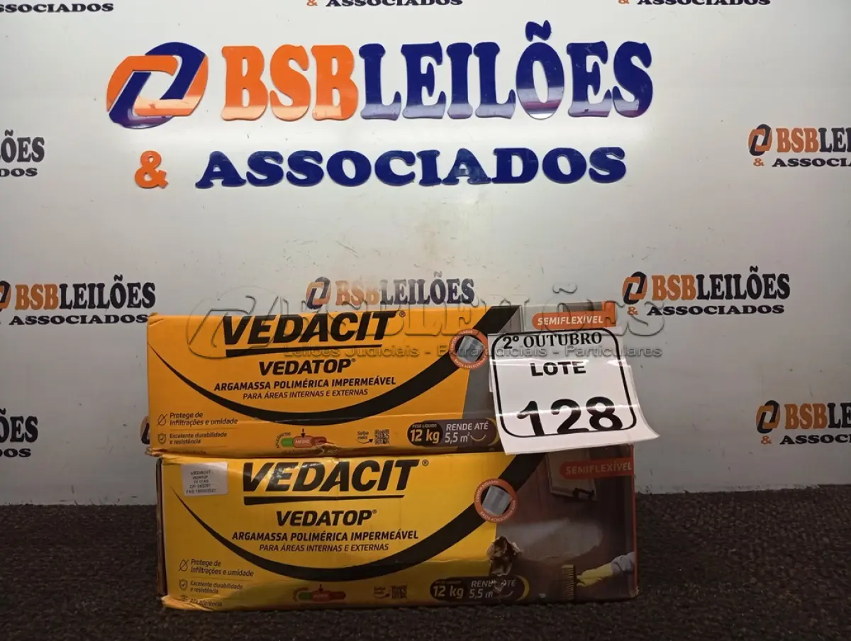 LOTE 128 - 02 CAIXAS DE VEDACIT ARGAMASSA POLIMÉRICA IMPERMEÁVEL. (NO ESTADO) ATENÇÃO! FAZER A VISITAÇÃO ANTES DE ARREMATAR, NÃO SABEMOS SE FUNCIONA. LEILÃO NÃO TEM GARANTIA E NEM DEVOLUÇÃO, SUJEITO A POSSÍVEIS AVARIAS VISÍVEIS/OCULTAS E/OU AUSÊNCIA DE COMPONENTES.