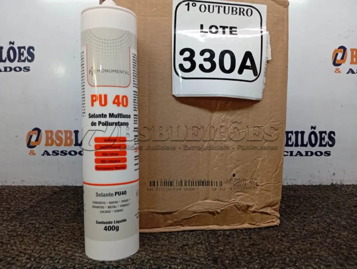 LOTE 330 - 12 SELANTE PU 40 MULTIUSO DE POLIURETANO MONUMENTAL 400G CADA. (NO ESTADO) ATENÇÃO! FAZER A VISITAÇÃO ANTES DE ARREMATAR, NÃO SABEMOS SE FUNCIONA. LEILÃO NÃO TEM GARANTIA E NEM DEVOLUÇÃO, SUJEITO A POSSÍVEIS AVARIAS VISÍVEIS/OCULTAS E/OU AUSÊNCIA DE COMPONENTES.