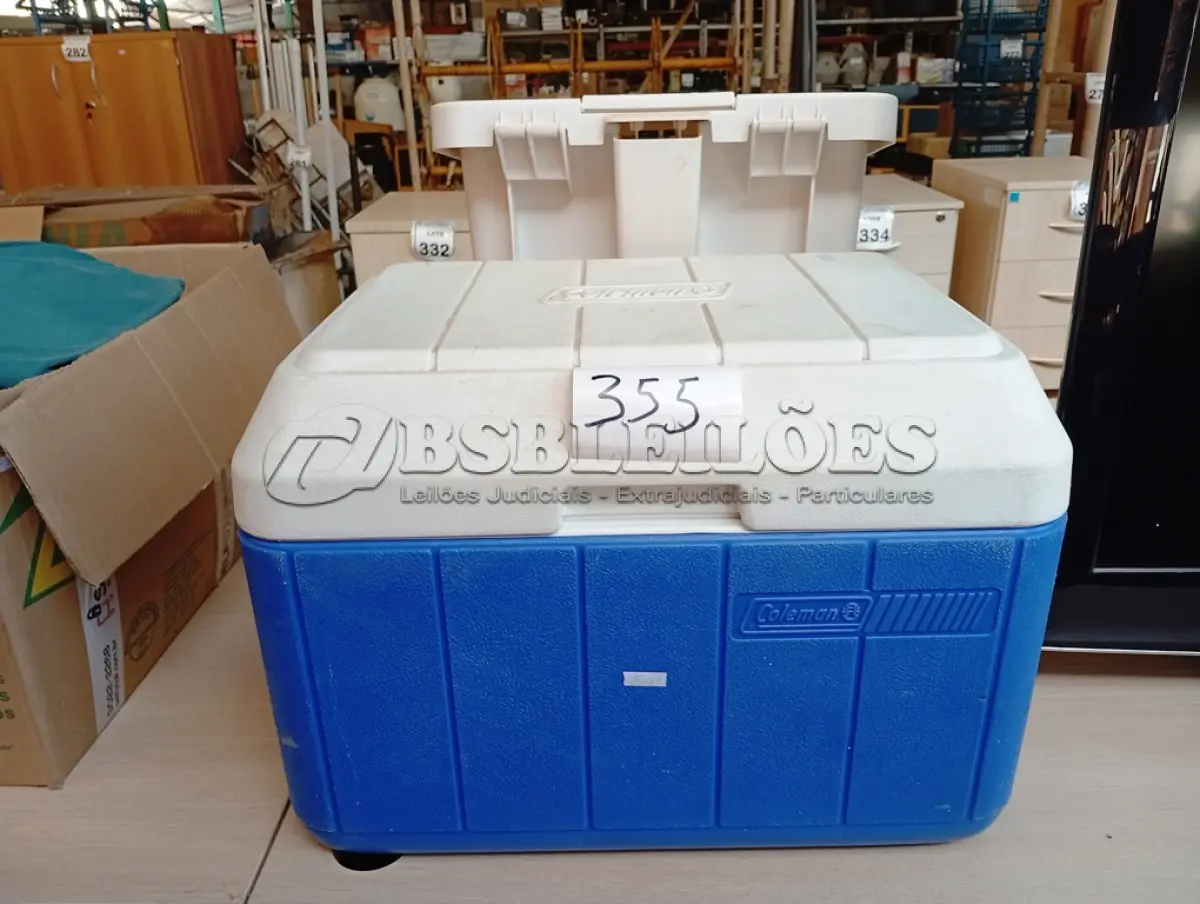 LOTE 355 - 01 COOLER E 01 LIXEIRA. (NO ESTADO) ATENÇÃO! FAZER A VISITAÇÃO ANTES DE ARREMATAR, NÃO SABEMOS SE FUNCIONA. LEILÃO NÃO TEM GARANTIA E NEM DEVOLUÇÃO, SUJEITO A POSSÍVEIS AVARIAS VISÍVEIS/OCULTAS E/OU AUSÊNCIA DE COMPONENTES.