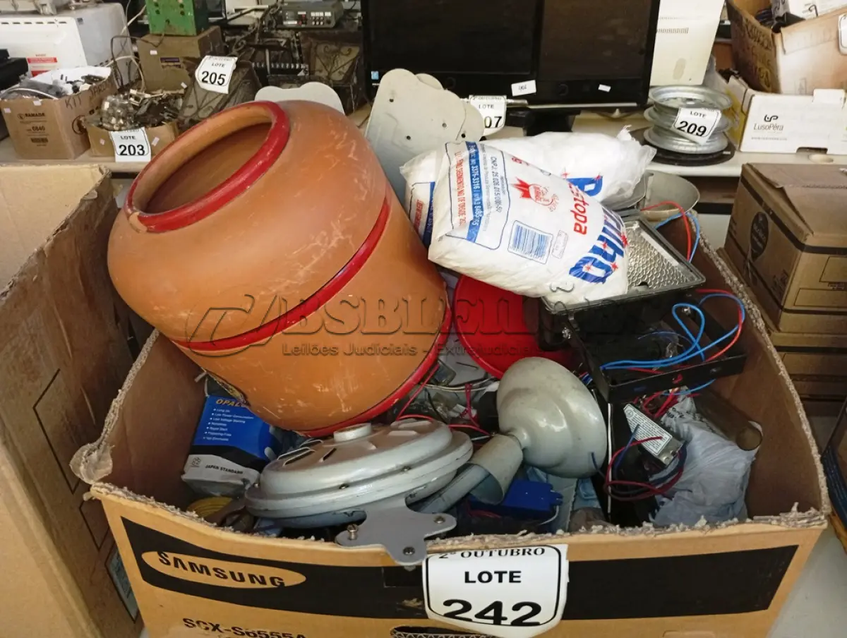LOTE 242 - 01 LOTE COM MATERIAIS DIVERSOS. (NO ESTADO) ATENÇÃO! FAZER A VISITAÇÃO ANTES DE ARREMATAR, NÃO SABEMOS SE FUNCIONA. LEILÃO NÃO TEM GARANTIA E NEM DEVOLUÇÃO, SUJEITO A POSSÍVEIS AVARIAS VISÍVEIS/OCULTAS E/OU AUSÊNCIA DE COMPONENTES.