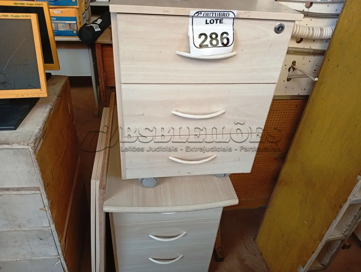 LOTE 286 - 02 GAVETEIROS MODELOS DIVERSOS. (NO ESTADO) ATENÇÃO! FAZER A VISITAÇÃO ANTES DE ARREMATAR, NÃO SABEMOS SE FUNCIONA. LEILÃO NÃO TEM GARANTIA E NEM DEVOLUÇÃO, SUJEITO A POSSÍVEIS AVARIAS VISÍVEIS/OCULTAS E/OU AUSÊNCIA DE COMPONENTES.