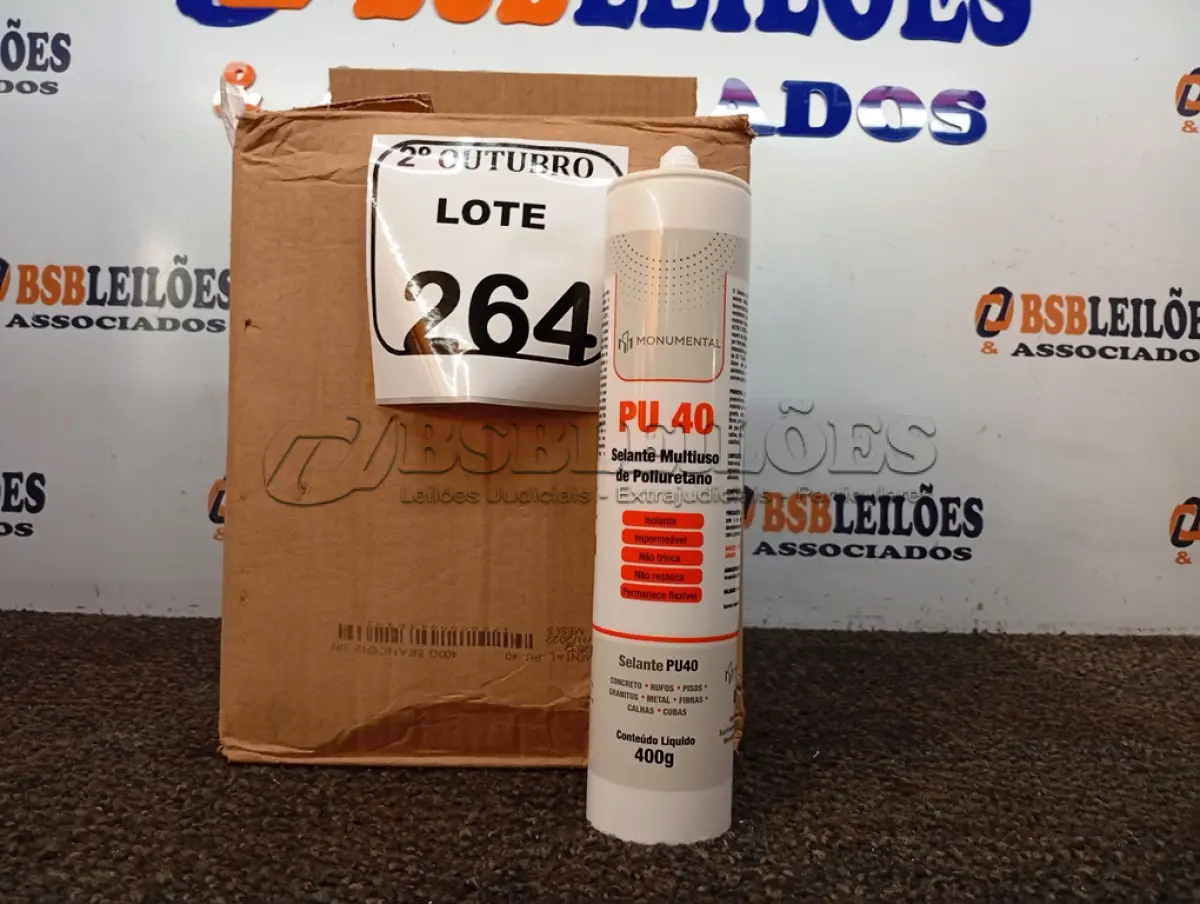 LOTE 264 - 12 SELANTES PU-40 MULTIUSO DE POLIURETANO. (NO ESTADO) ATENÇÃO! FAZER A VISITAÇÃO ANTES DE ARREMATAR, NÃO SABEMOS SE FUNCIONA. LEILÃO NÃO TEM GARANTIA E NEM DEVOLUÇÃO, SUJEITO A POSSÍVEIS AVARIAS VISÍVEIS/OCULTAS E/OU AUSÊNCIA DE COMPONENTES.