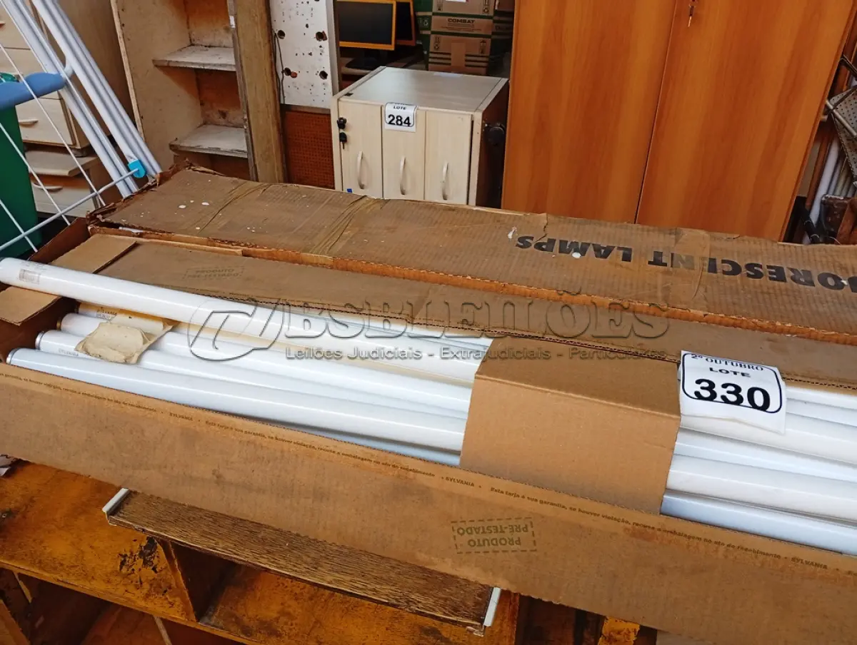 LOTE 330 - 01 LOTE COM DIVERSAS LÂMPADAS FLUORESCENTES. (NO ESTADO) ATENÇÃO! FAZER A VISITAÇÃO ANTES DE ARREMATAR, NÃO SABEMOS SE FUNCIONA. LEILÃO NÃO TEM GARANTIA E NEM DEVOLUÇÃO, SUJEITO A POSSÍVEIS AVARIAS VISÍVEIS/OCULTAS E/OU AUSÊNCIA DE COMPONENTES.
