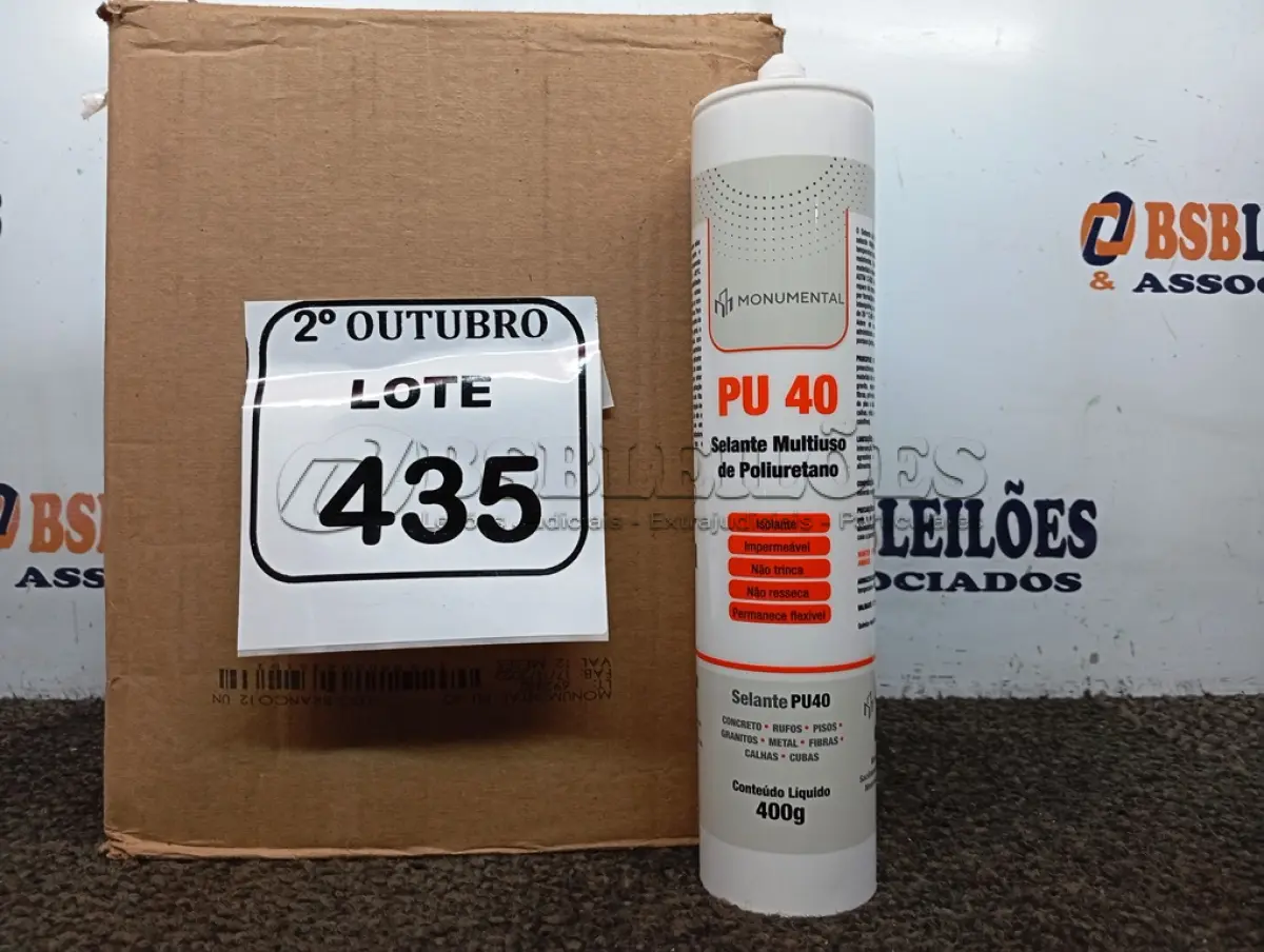 LOTE 435 - 12 SELANTES PU-40 MULTIUSO DE POLIURETANO. (NO ESTADO) ATENÇÃO! FAZER A VISITAÇÃO ANTES DE ARREMATAR, NÃO SABEMOS SE FUNCIONA. LEILÃO NÃO TEM GARANTIA E NEM DEVOLUÇÃO, SUJEITO A POSSÍVEIS AVARIAS VISÍVEIS/OCULTAS E/OU AUSÊNCIA DE COMPONENTES.