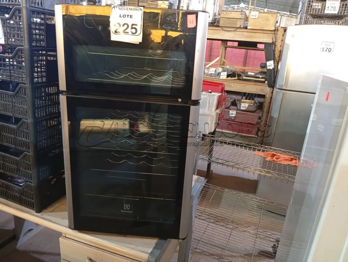 LOTE 225 - 01 ADEGA P/VINHOS MARCA ELECTROLUX 127V. (NO ESTADO) ATENÇÃO! FAZER A VISITAÇÃO ANTES DE ARREMATAR, NÃO SABEMOS SE FUNCIONA. LEILÃO NÃO TEM GARANTIA E NEM DEVOLUÇÃO, SUJEITO A POSSÍVEIS AVARIAS VISÍVEIS/OCULTAS E/OU AUSÊNCIA DE COMPONENTES.
