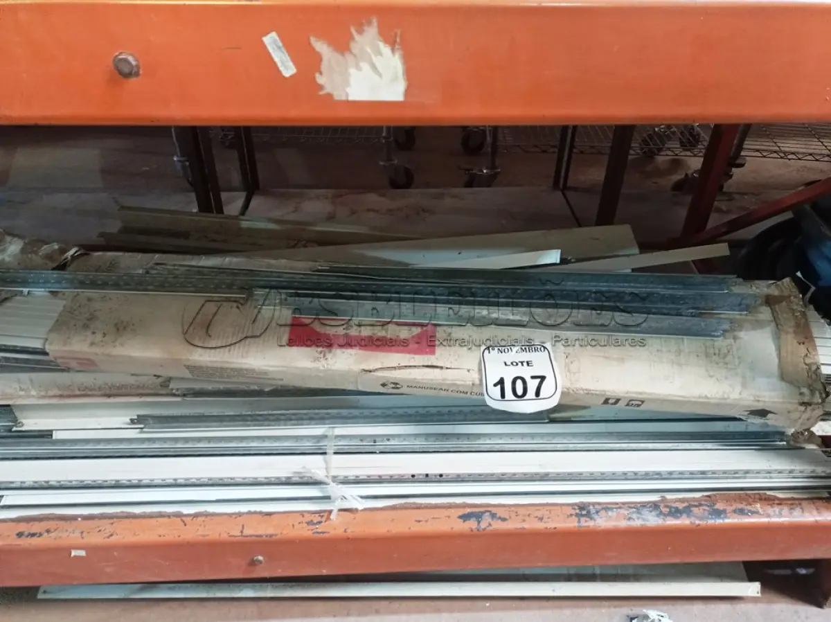 LOTE 107 - 01 LOTE C/GRANDE QUANTIDADE DE PERFIS P/FORROS. (NO ESTADO) ATENÇÃO! FAZER A VISITAÇÃO ANTES DE ARREMATAR, NÃO SABEMOS SE FUNCIONA. LEILÃO NÃO TEM GARANTIA E NEM DEVOLUÇÃO, SUJEITO A POSSÍVEIS AVARIAS VISÍVEIS/OCULTAS E/OU AUSÊNCIA DE COMPONENTES.