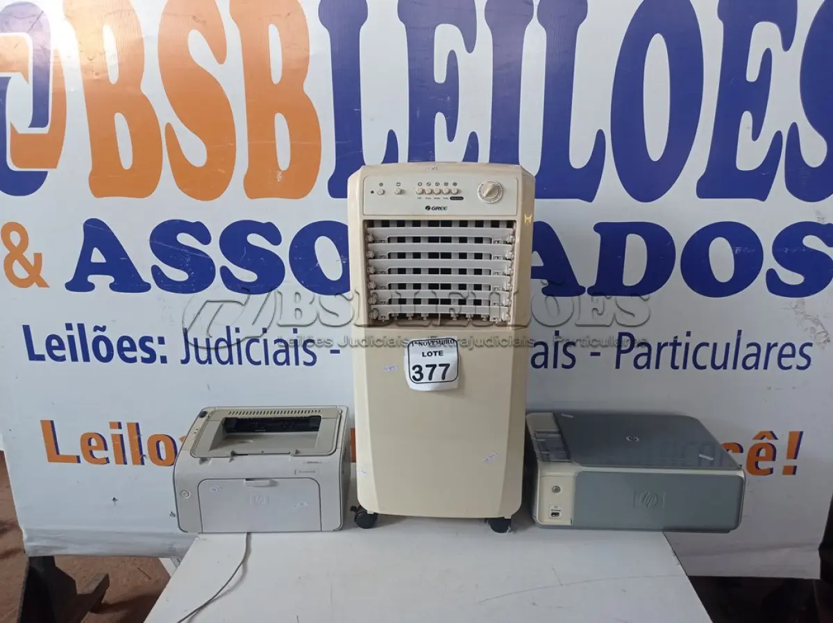 LOTE 377 - 01 CLIMATIZADOR PORTÁTIL MARCA GREE E 02 IMPRESSORAS MARCA HP. (NO ESTADO) ATENÇÃO! FAZER A VISITAÇÃO ANTES DE ARREMATAR, NÃO SABEMOS SE FUNCIONA. LEILÃO NÃO TEM GARANTIA E NEM DEVOLUÇÃO, SUJEITO A POSSÍVEIS AVARIAS VISÍVEIS/OCULTAS E/OU AUSÊNCIA DE COMPONENTES.