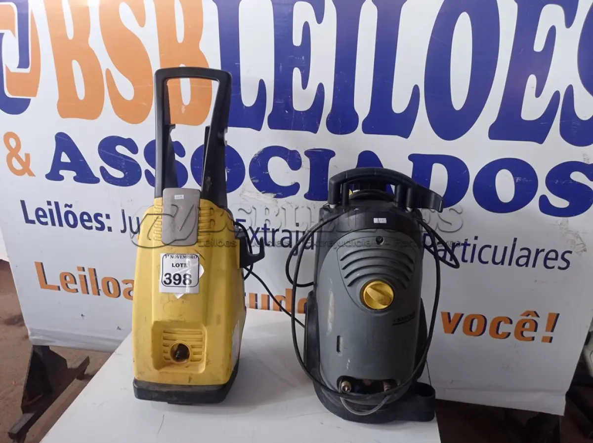 LOTE 398 - 02 LAVADORAS DE ALTA PRESSÃO MARCAS E MODELOS DIVERSOS P/RETIRADA DE PEÇAS. (NO ESTADO) ATENÇÃO! FAZER A VISITAÇÃO ANTES DE ARREMATAR, NÃO SABEMOS SE FUNCIONA. LEILÃO NÃO TEM GARANTIA E NEM DEVOLUÇÃO, SUJEITO A POSSÍVEIS AVARIAS VISÍVEIS/OCULTAS E/OU AUSÊNCIA DE COMPONENTES.