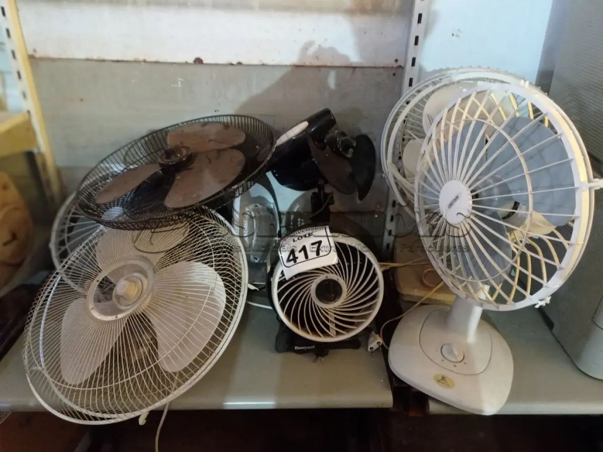 LOTE 417 - 01 LOTE COM DIVERSOS VENTILADORES MARCAS E MODELOS DIVERSOS. (NO ESTADO) ATENÇÃO! FAZER A VISITAÇÃO ANTES DE ARREMATAR, NÃO SABEMOS SE FUNCIONA. LEILÃO NÃO TEM GARANTIA E NEM DEVOLUÇÃO, SUJEITO A POSSÍVEIS AVARIAS VISÍVEIS/OCULTAS E/OU AUSÊNCIA DE COMPONENTES.