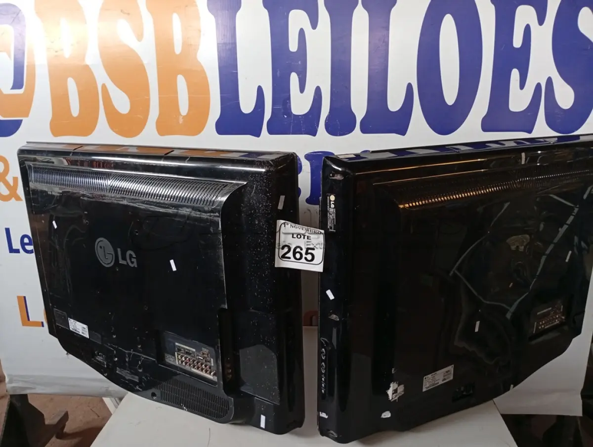 LOTE 265 - 02 TV”S MARCA LG 42” P/RETIRADA DE PEÇAS. (NO ESTADO) ATENÇÃO! FAZER A VISITAÇÃO ANTES DE ARREMATAR, NÃO SABEMOS SE FUNCIONA. LEILÃO NÃO TEM GARANTIA E NEM DEVOLUÇÃO, SUJEITO A POSSÍVEIS AVARIAS VISÍVEIS/OCULTAS E/OU AUSÊNCIA DE COMPONENTES.