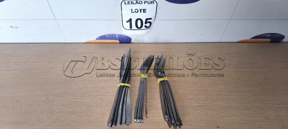 LOTE 105 - 10 GARFOS ,07 COLHERES E 10 FACAS DE MESA. (NO ESTADO) ATENÇÃO! FAZER A VISITAÇÃO ANTES DE ARREMATAR, NÃO SABEMOS SE FUNCIONA. LEILÃO NÃO TEM GARANTIA E NEM DEVOLUÇÃO, SUJEITO A POSSÍVEIS AVARIAS VISÍVEIS/OCULTAS E/OU AUSÊNCIA DE COMPONENTES.
