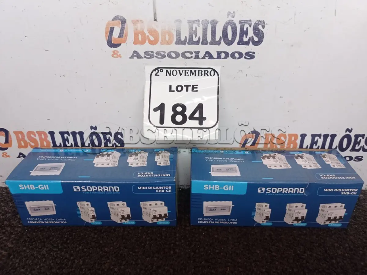LOTE 184 - 02 CAIXAS DE DISJUNTORES C/08 UNIDADES MARCA SOPRANO(NOVO). (NO ESTADO) ATENÇÃO! FAZER A VISITAÇÃO ANTES DE ARREMATAR, NÃO SABEMOS SE FUNCIONA. LEILÃO NÃO TEM GARANTIA E NEM DEVOLUÇÃO, SUJEITO A POSSÍVEIS AVARIAS VISÍVEIS/OCULTAS E/OU AUSÊNCIA DE COMPONENTES.