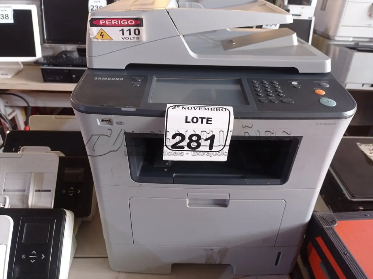 LOTE 281 - 01 IMPRESSORA MULTIFUNCIONAL MARCA SAMSUNG MODELO SCX5835FN. (NO ESTADO) ATENÇÃO! FAZER A VISITAÇÃO ANTES DE ARREMATAR, NÃO SABEMOS SE FUNCIONA. LEILÃO NÃO TEM GARANTIA E NEM DEVOLUÇÃO, SUJEITO A POSSÍVEIS AVARIAS VISÍVEIS/OCULTAS E/OU AUSÊNCIA DE COMPONENTES.