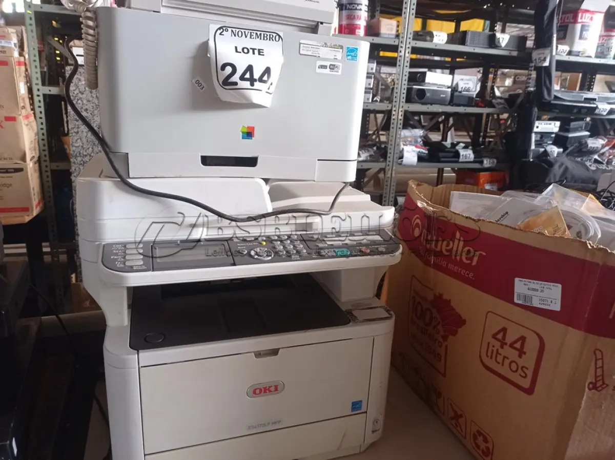 LOTE 244 - 01 APARELHO DE FAX INCOMPLETO 02 IMPRESSORAS SENDO UMA MULTIFUNCIONAL OKI E A OUTRA SAMSUMG. (NO ESTADO) ATENÇÃO! FAZER A VISITAÇÃO ANTES DE ARREMATAR, NÃO SABEMOS SE FUNCIONA. LEILÃO NÃO TEM GARANTIA E NEM DEVOLUÇÃO, SUJEITO A POSSÍVEIS AVARIAS VISÍVEIS/OCULTAS E/OU AUSÊNCIA DE COMPONENTES.