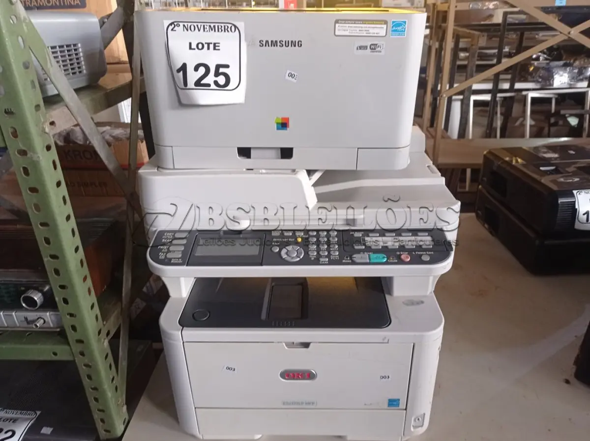 LOTE 125 - 02 IMPRESSORAS MULTIFUNCIONAIS MARCA OKI E SAMSUMG. (NO ESTADO) ATENÇÃO! FAZER A VISITAÇÃO ANTES DE ARREMATAR, NÃO SABEMOS SE FUNCIONA. LEILÃO NÃO TEM GARANTIA E NEM DEVOLUÇÃO, SUJEITO A POSSÍVEIS AVARIAS VISÍVEIS/OCULTAS E/OU AUSÊNCIA DE COMPONENTES.