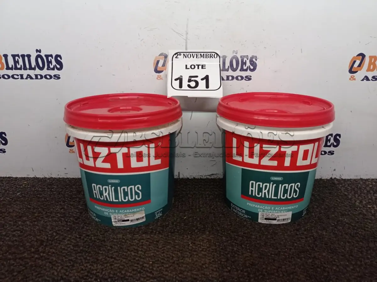 LOTE 151 - 01 SELADOR ACRÍLICO BRANCO FOSCO MARCA LUZTOL 3.6L E 01 FUNDO PREPARADOR DE PAREDE TRANSPARENTE MARCA LUZTOL 3.6L(NOVO). (NO ESTADO) ATENÇÃO! FAZER A VISITAÇÃO ANTES DE ARREMATAR, NÃO SABEMOS SE FUNCIONA. LEILÃO NÃO TEM GARANTIA E NEM DEVOLUÇÃO, SUJEITO A POSSÍVEIS AVARIAS VISÍVEIS/OCULTAS E/OU AUSÊNCIA DE COMPONENTES.