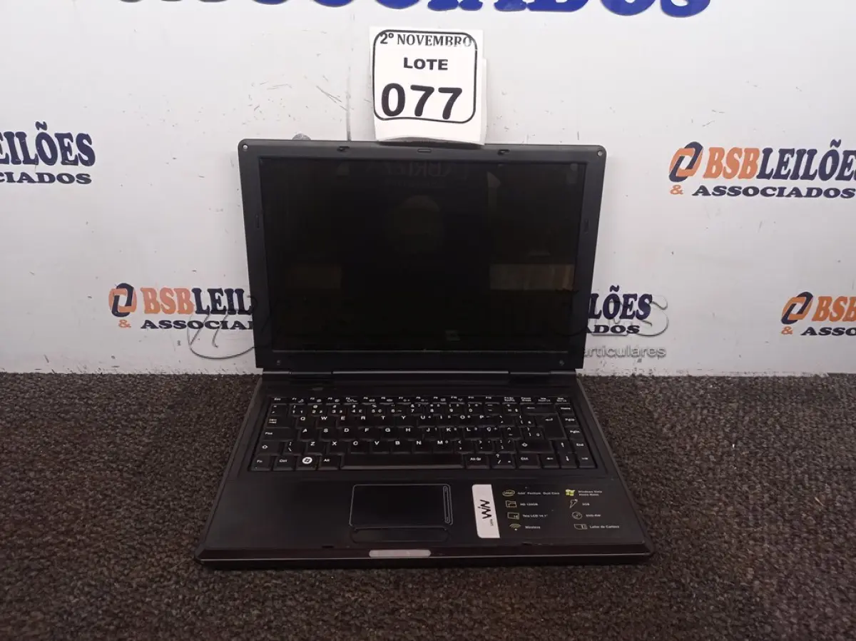 LOTE 077 - 01 NOTEBOOK MARCA WIN. (NO ESTADO) ATENÇÃO! FAZER A VISITAÇÃO ANTES DE ARREMATAR, NÃO SABEMOS SE FUNCIONA. LEILÃO NÃO TEM GARANTIA E NEM DEVOLUÇÃO, SUJEITO A POSSÍVEIS AVARIAS VISÍVEIS/OCULTAS E/OU AUSÊNCIA DE COMPONENTES.