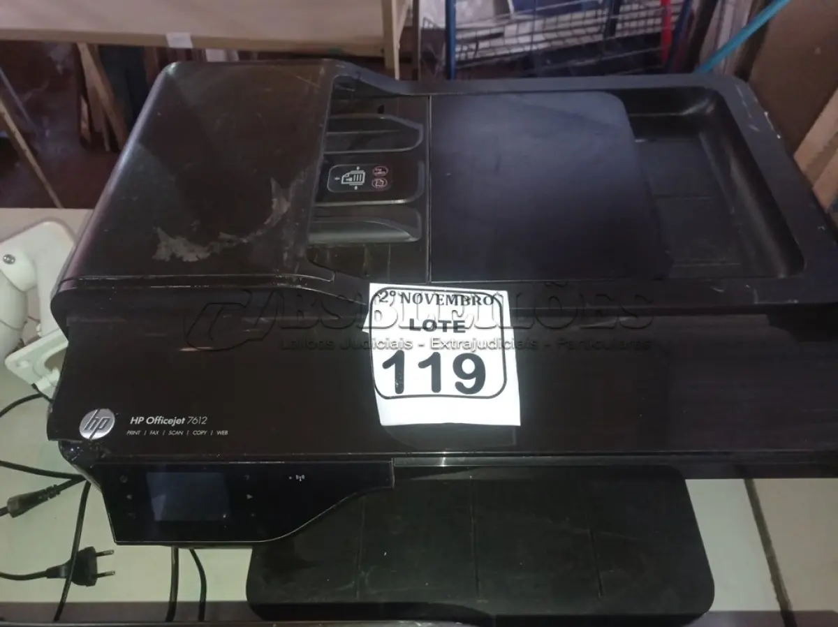 LOTE 119 - 02 IMPRESSORAS MULTIFUNCIONAIS MARCA HP. (NO ESTADO) ATENÇÃO! FAZER A VISITAÇÃO ANTES DE ARREMATAR, NÃO SABEMOS SE FUNCIONA. LEILÃO NÃO TEM GARANTIA E NEM DEVOLUÇÃO, SUJEITO A POSSÍVEIS AVARIAS VISÍVEIS/OCULTAS E/OU AUSÊNCIA DE COMPONENTES.