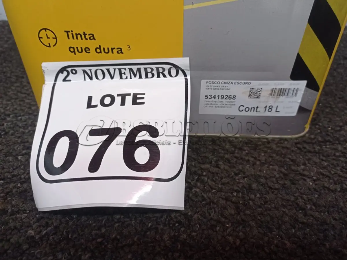 LOTE 076 - 01 LATA DE TINTA PARA PISO CINZA FOSCO ESCURO MARCA SUVINIL 18L(NOVO). (NO ESTADO) ATENÇÃO! FAZER A VISITAÇÃO ANTES DE ARREMATAR, NÃO SABEMOS SE FUNCIONA. LEILÃO NÃO TEM GARANTIA E NEM DEVOLUÇÃO, SUJEITO A POSSÍVEIS AVARIAS VISÍVEIS/OCULTAS E/OU AUSÊNCIA DE COMPONENTES.